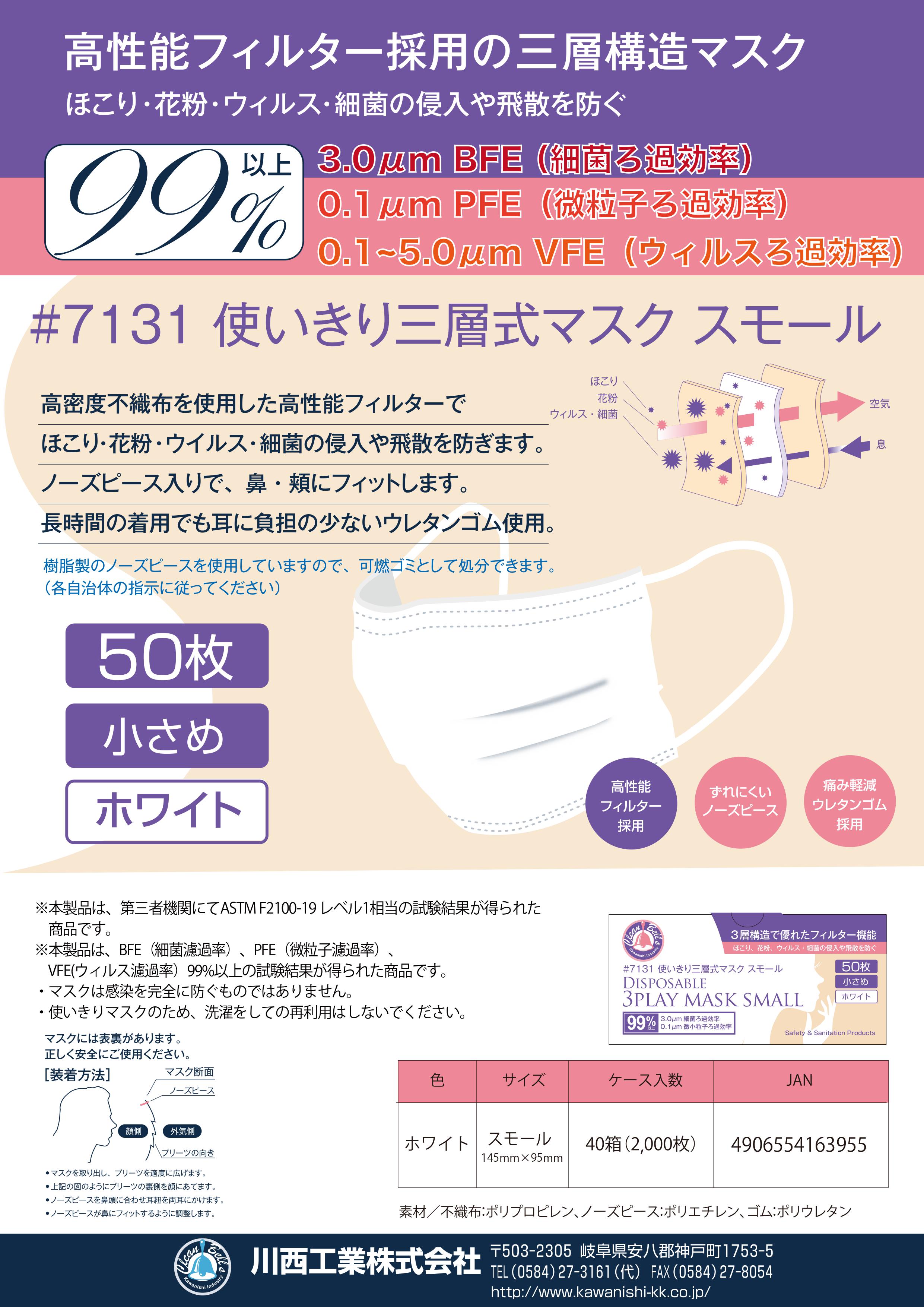 川西工業　メディカルマスク　ホワイト　レディースサイズ　40箱